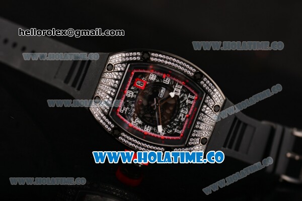 Richard Mille RM 007 Miyota 9015 Automatic Dimaonds/PVD Case with Arabic Numeral Makrers Skeleton Dial and Black Rubber Strap - Click Image to Close